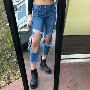 mid waist distressed cut off ankle jeans